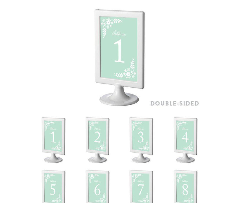 Floral Mint Green Wedding Framed Table Numbers-Set of 8-Andaz Press-1-8-