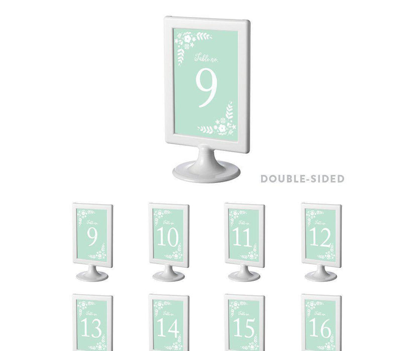 Floral Mint Green Wedding Framed Table Numbers-Set of 8-Andaz Press-9-16-