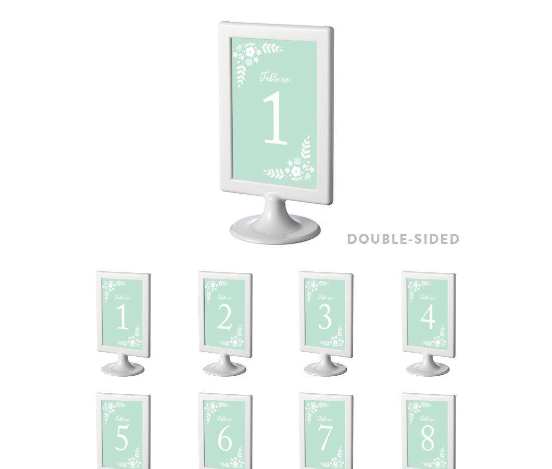 Floral Mint Green Wedding Framed Table Numbers-Set of 8-Andaz Press-1-8-