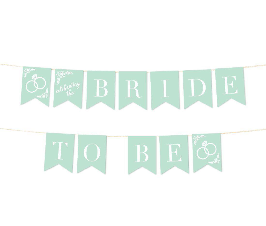 Andaz Press Floral Mint Green Wedding Collection, Hanging Pennant Party Banner with String, Bride to Be, 5-Feet, 1 Set