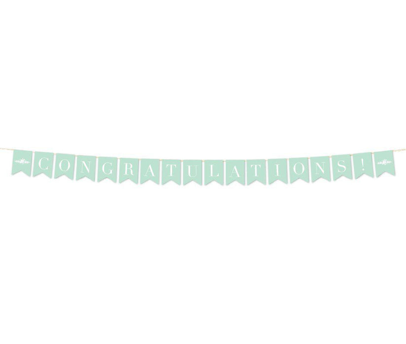Floral Mint Green Wedding Hanging Pennant Party Banner with String-Set of 1-Andaz Press-Congratulations!-