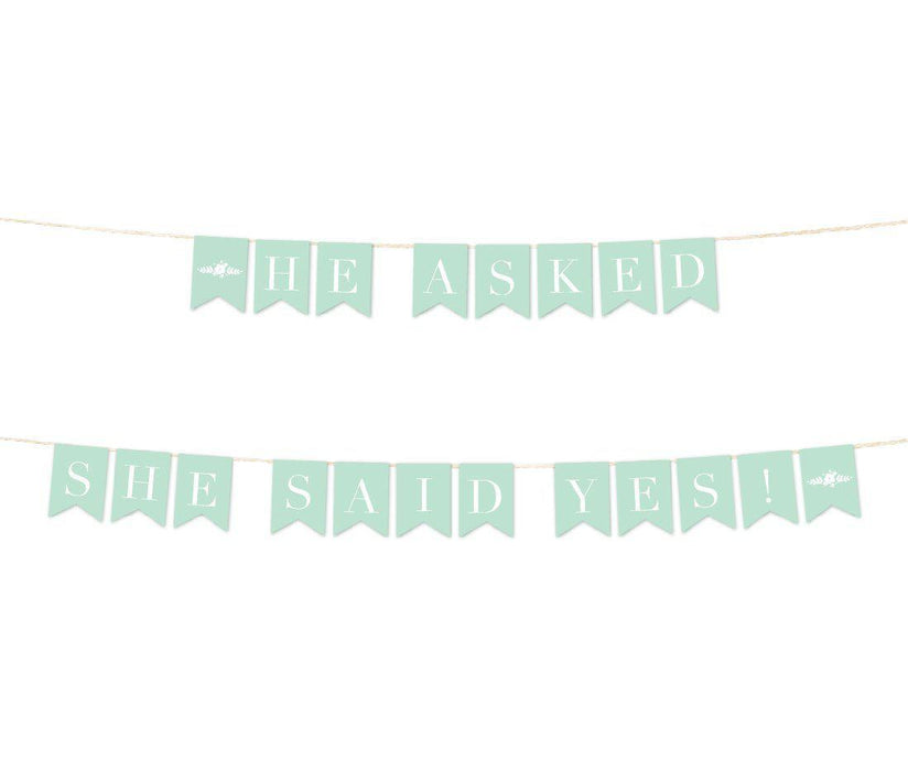 Floral Mint Green Wedding Hanging Pennant Party Banner with String-Set of 1-Andaz Press-He Asked, She Said Yes!-