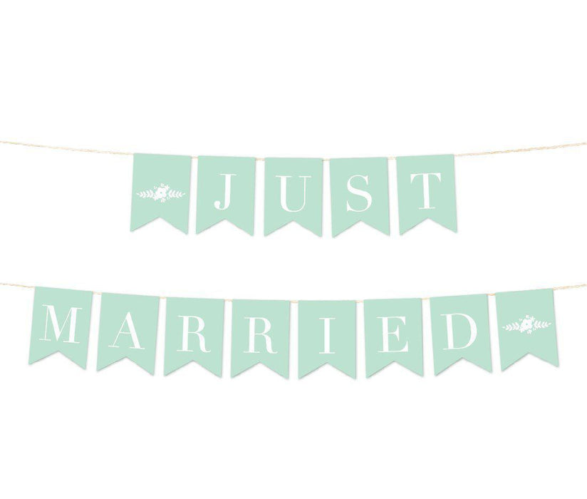 Floral Mint Green Wedding Hanging Pennant Party Banner with String-Set of 1-Andaz Press-Just Married-
