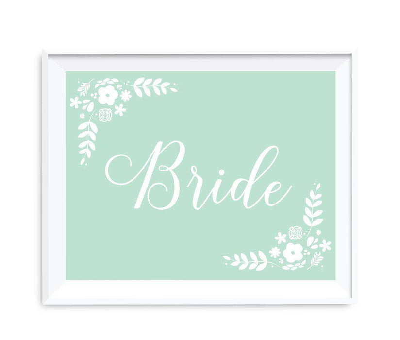 Floral Mint Green Wedding Party Signs-Set of 1-Andaz Press-Mr. & Mrs.-