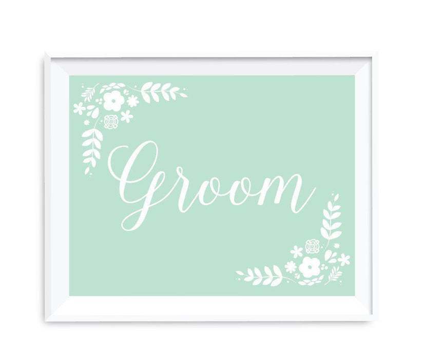 Floral Mint Green Wedding Party Signs-Set of 1-Andaz Press-Mr. & Mrs.-