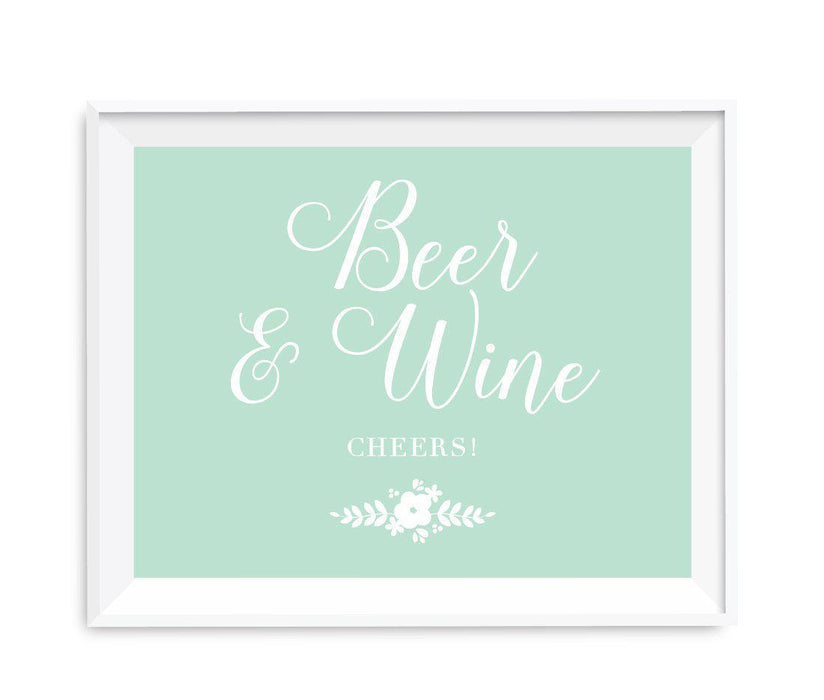 Floral Mint Green Wedding Party Signs-Set of 1-Andaz Press-Beer & Wine-