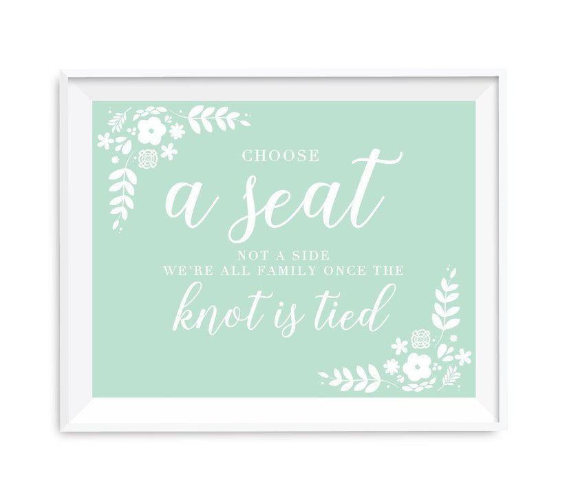 Floral Mint Green Wedding Party Signs-Set of 1-Andaz Press-Choose A Seat, Not A Side-