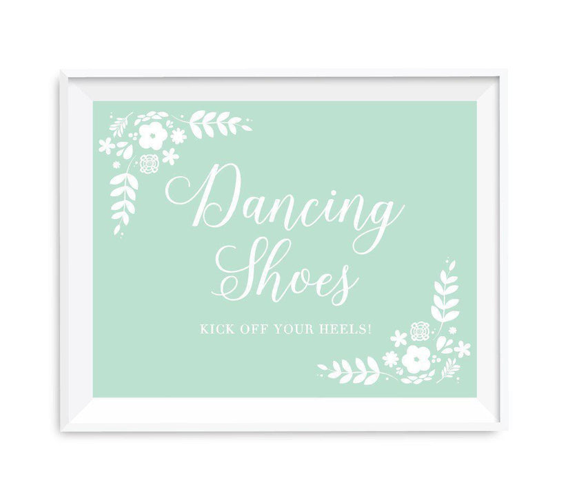 Floral Mint Green Wedding Party Signs-Set of 1-Andaz Press-Dancing Shoes - Kick Off Your Heels-