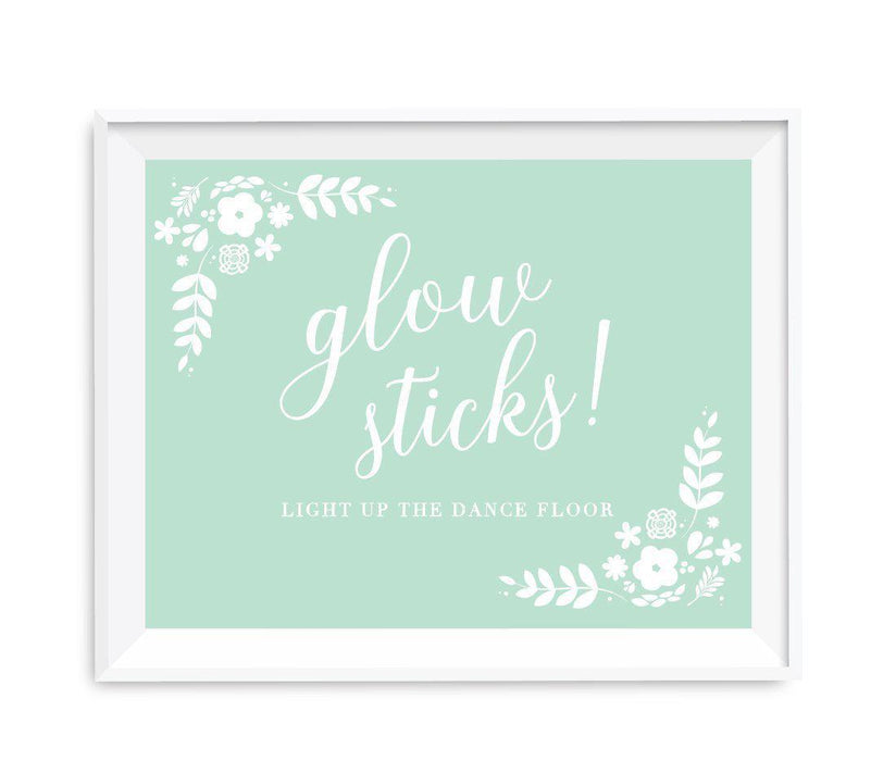 Floral Mint Green Wedding Party Signs-Set of 1-Andaz Press-Glow Sticks, Light Up The Dance Floor-