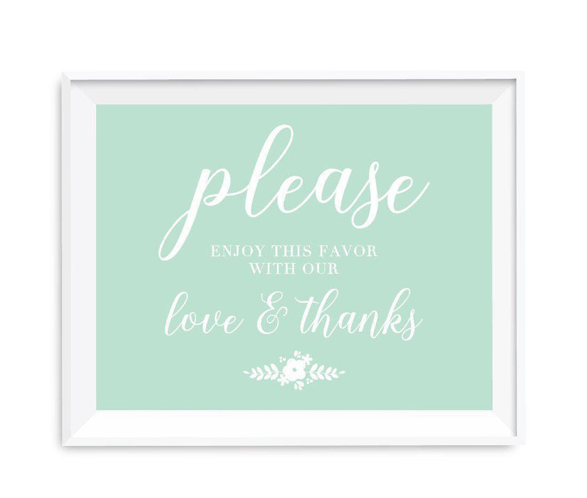 Floral Mint Green Wedding Party Signs-Set of 1-Andaz Press-Please Enjoy Favor With Our Gratitude-