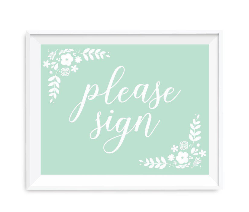 Floral Mint Green Wedding Party Signs-Set of 1-Andaz Press-Please Sign-