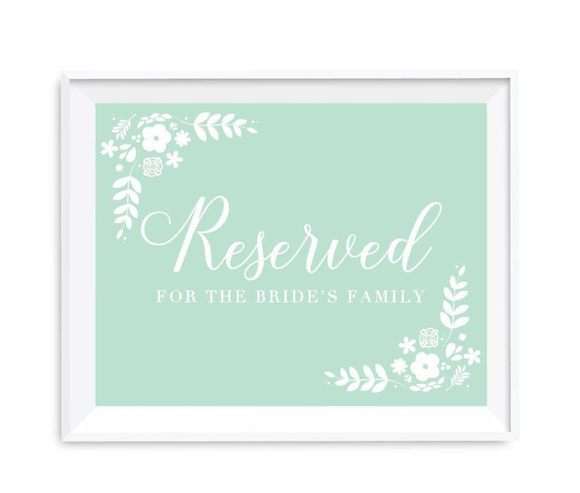 Floral Mint Green Wedding Party Signs-Set of 1-Andaz Press-Reserved For The Bride's Family-