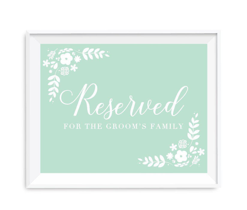 Floral Mint Green Wedding Party Signs-Set of 1-Andaz Press-Reserved For The Groom's Family-