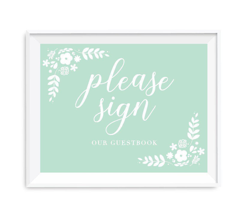 Floral Mint Green Wedding Party Signs-Set of 1-Andaz Press-Sign Our Guestbook-