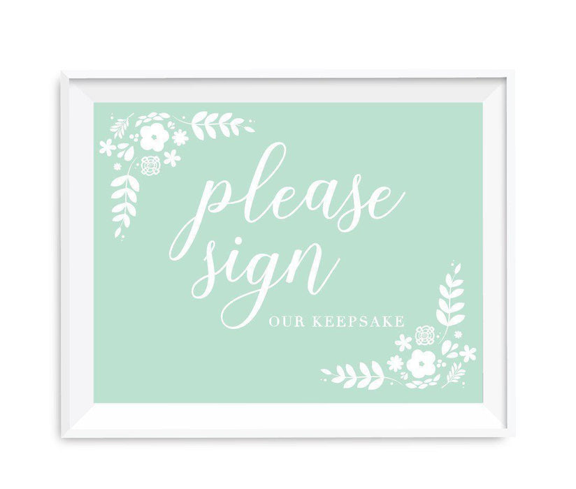 Floral Mint Green Wedding Party Signs-Set of 1-Andaz Press-Sign Our Keepsake-
