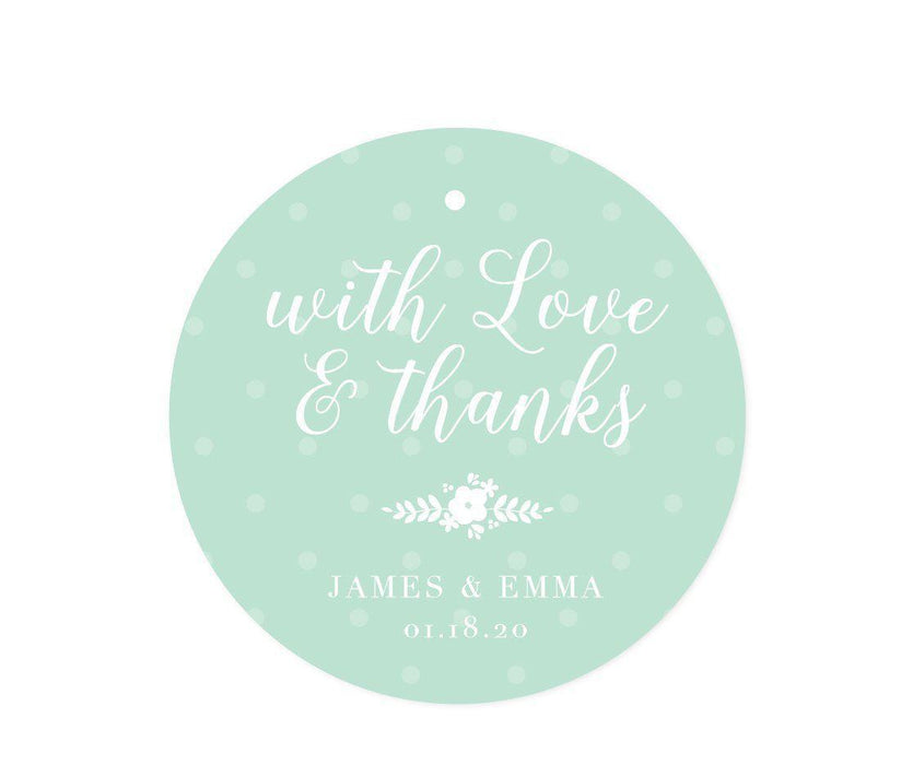 Floral Mint Green Wedding Round Circle Gift Tags-Set of 24-Andaz Press-With Love and Thanks-