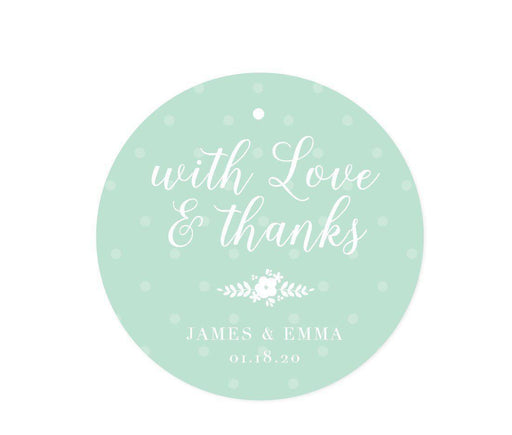 Floral Mint Green Wedding Round Circle Gift Tags-Set of 24-Andaz Press-With Love and Thanks-