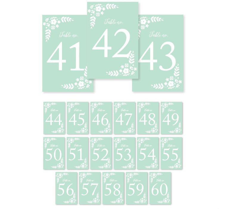 Floral Mint Green Wedding Table Numbers-Set of 20-Andaz Press-1-20-