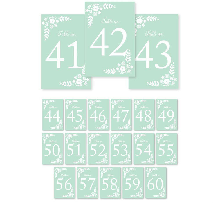 Floral Mint Green Wedding Table Numbers-Set of 20-Andaz Press-41-60-