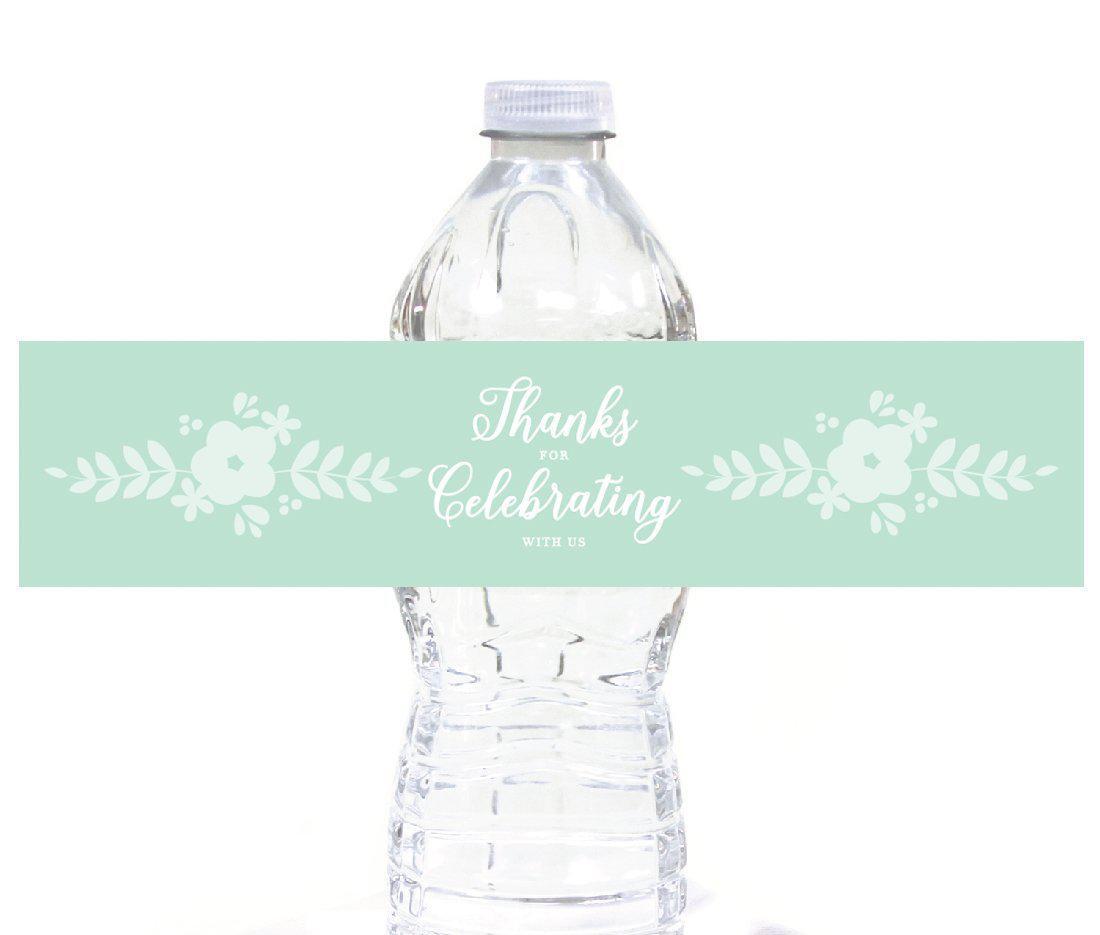 Floral Mint Green Wedding Water Bottle Label Stickers-Set of 20-Andaz Press-