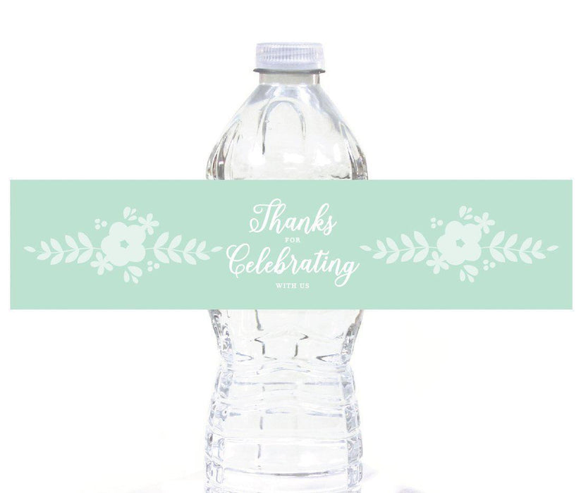 Floral Mint Green Wedding Water Bottle Label Stickers-Set of 20-Andaz Press-