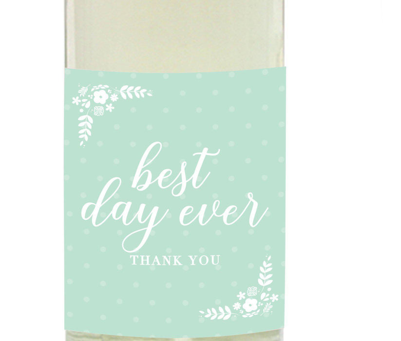 Floral Mint Green Wedding Wine Bottle Label Stickers-Set of 20-Andaz Press-