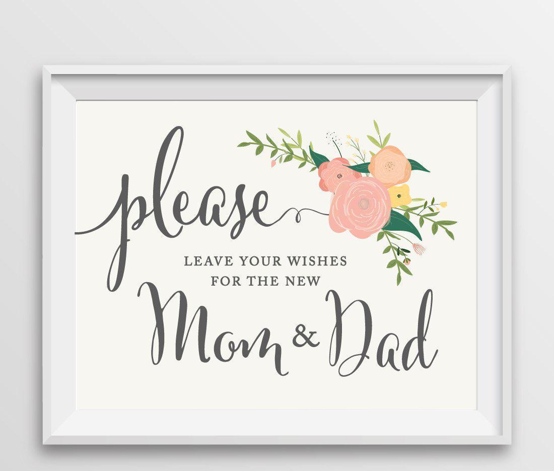 Floral Roses Baby Shower Party Signs-Set of 1-Andaz Press-Leave Wishes For New Mom & Dad-