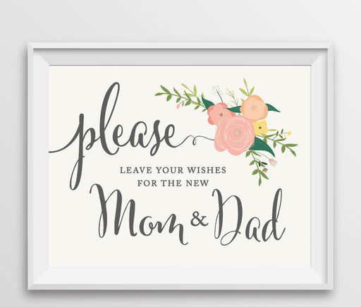Floral Roses Baby Shower Party Signs-Set of 1-Andaz Press-Leave Wishes For New Mom & Dad-