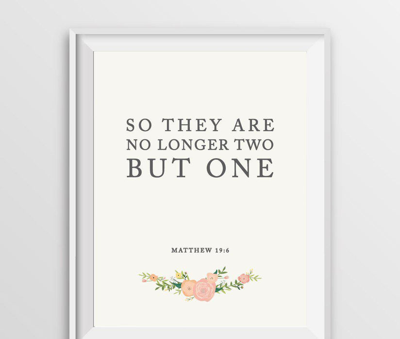 Floral Roses Biblical Quotes Wedding Signs-Set of 1-Andaz Press-Matthew 19 6 - So They Are No Longer Two-