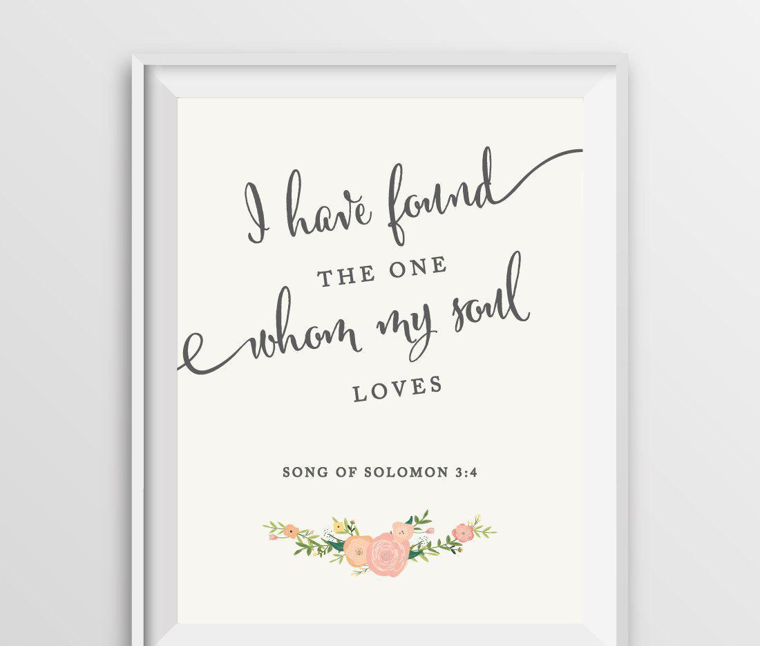 Floral Roses Biblical Quotes Wedding Signs-Set of 1-Andaz Press-Solomon 3:4 - I Have Found The One-