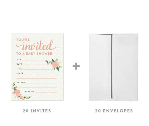 Floral Roses Girl Baby Shower Blank Invitations-Set of 20-Andaz Press-