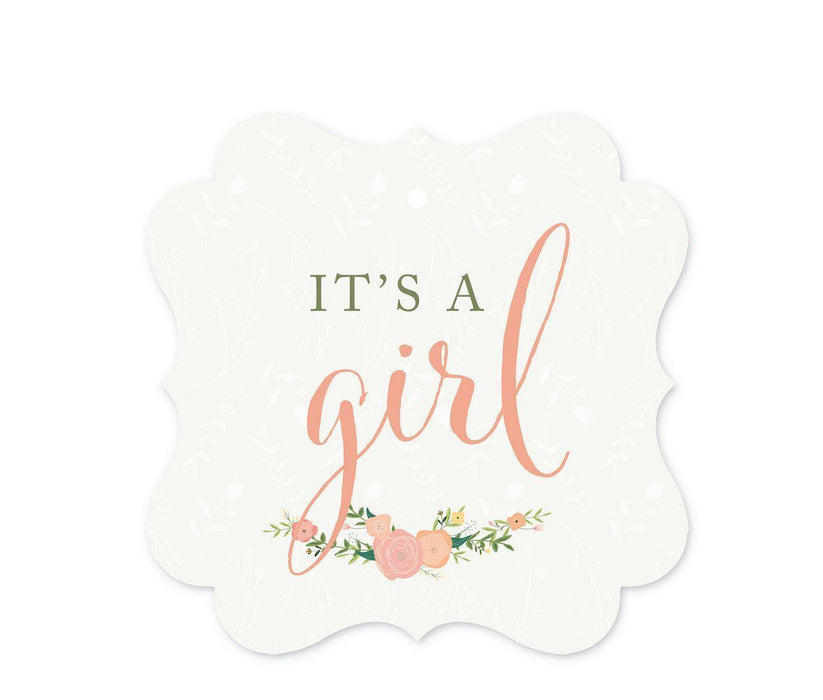 Floral Roses Girl Baby Shower Fancy Frame Gift Tags-Set of 24-Andaz Press-It's A Girl-