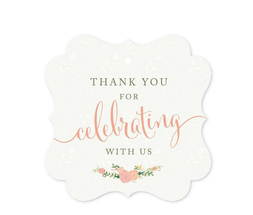 Floral Roses Girl Baby Shower Fancy Frame Gift Tags-Set of 24-Andaz Press-Thank You For Celebrating With Us!-