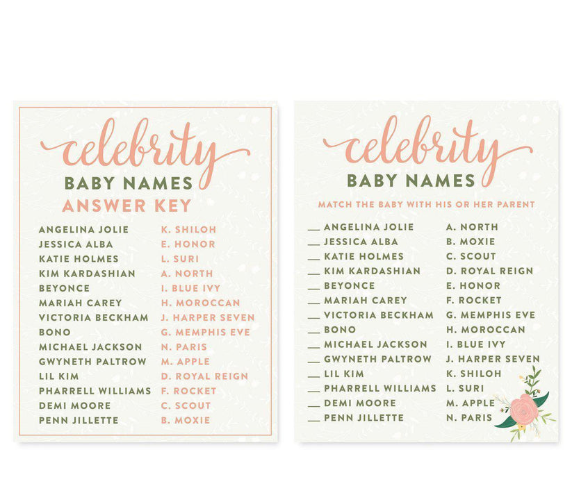 Floral Roses Girl Baby Shower Games & Fun Activities-Set of 1-Andaz Press-Celebrity Name Game-