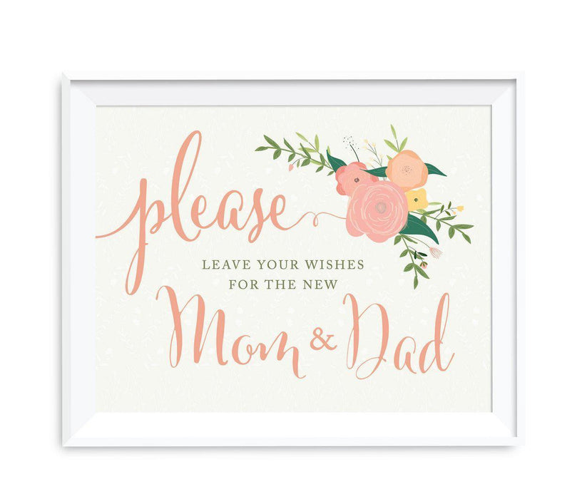 Floral Roses Girl Baby Shower Party Signs-Set of 1-Andaz Press-Leave Wishes For New Mom & Dad-