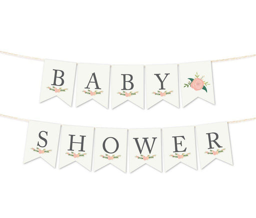 Floral Roses Girl Baby Shower Pennant Party Banner-Set of 1-Andaz Press-It's A Girl!-