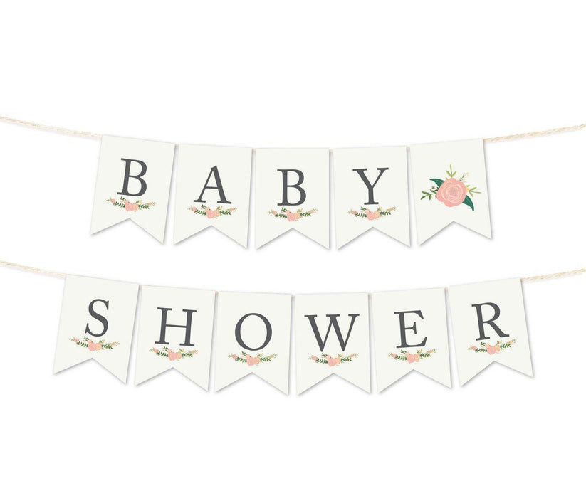 Floral Roses Girl Baby Shower Pennant Party Banner-Set of 1-Andaz Press-Baby Shower-