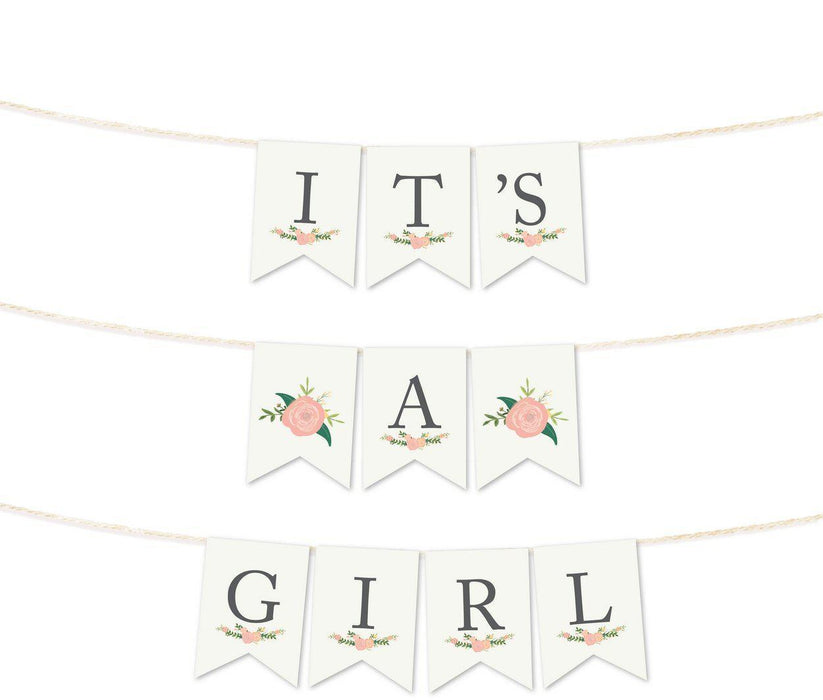 Floral Roses Girl Baby Shower Pennant Party Banner-Set of 1-Andaz Press-It's A Girl!-