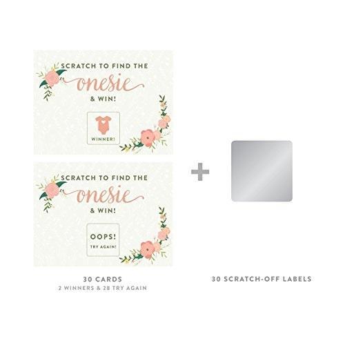 Floral Roses Girl Baby Shower Scratch Off Winner Game Cards-Set of 30-Andaz Press-