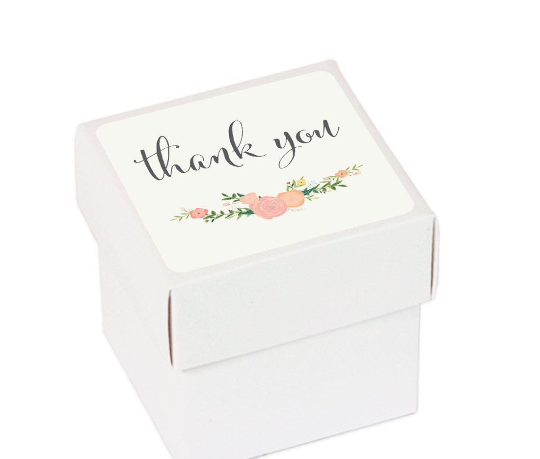 Floral Roses Square Party Favor Boxes, Thank You with Bow-Set of 20-Andaz Press-