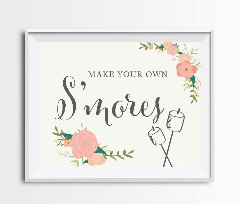 Floral Roses Wedding Favor Party Signs-Set of 1-Andaz Press-Build Your Own S'mores-