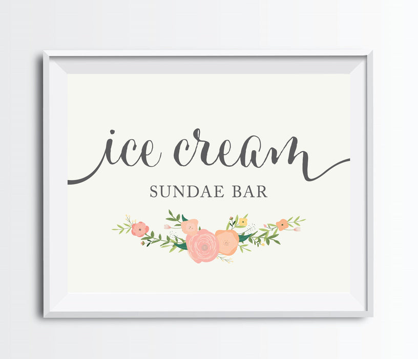 Floral Roses Wedding Favor Party Signs-Set of 1-Andaz Press-Ice Cream Sundae Bar-