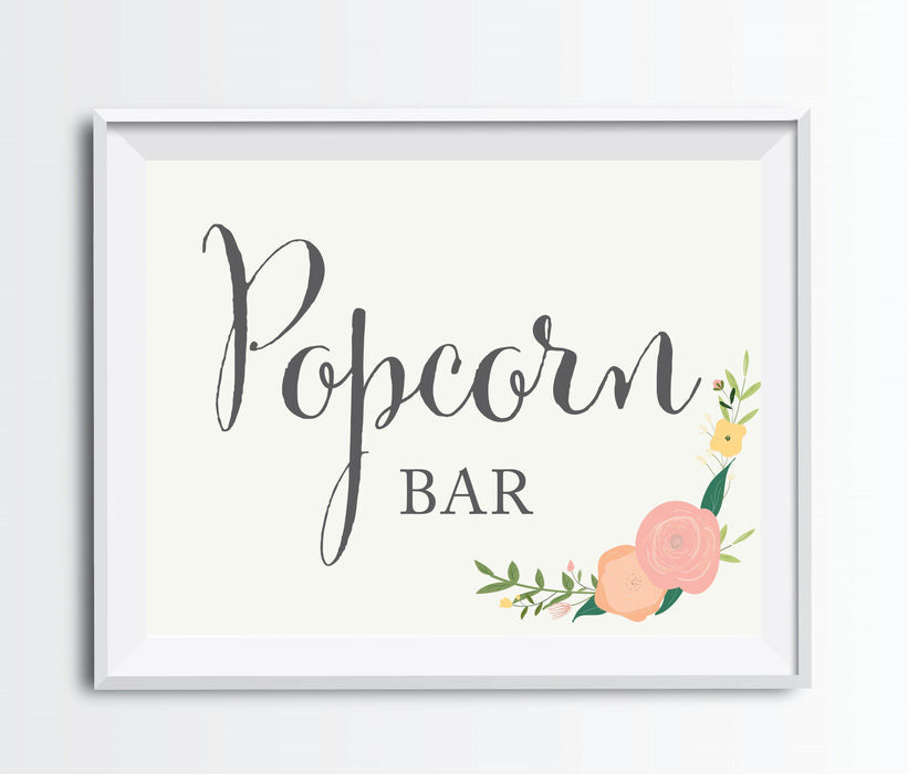 Floral Roses Wedding Favor Party Signs-Set of 1-Andaz Press-Popcorn Bar-