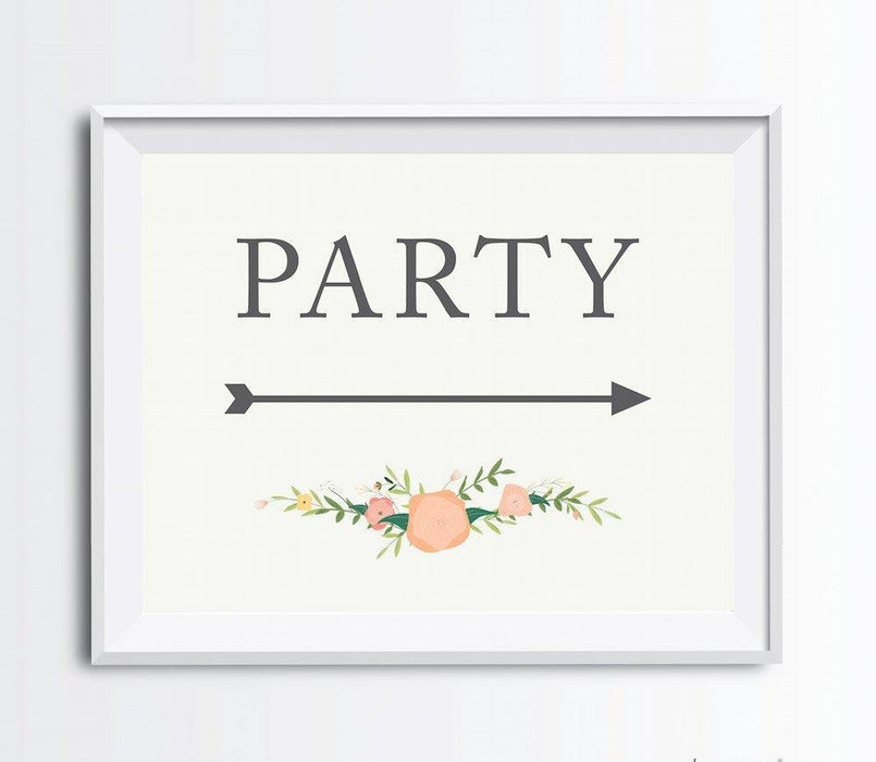 Floral Roses Wedding Party Directional Signs, Double-Sided Big Arrow-Set of 1-Andaz Press-Restrooms-