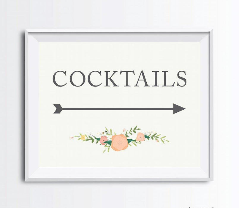 Floral Roses Wedding Party Directional Signs, Double-Sided Big Arrow-Set of 1-Andaz Press-Cocktails-