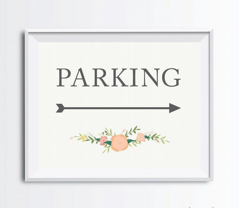 Floral Roses Wedding Party Directional Signs, Double-Sided Big Arrow-Set of 1-Andaz Press-Parking-