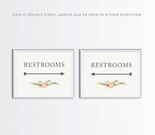 Floral Roses Wedding Party Directional Signs, Double-Sided Big Arrow-Set of 1-Andaz Press-Restrooms-