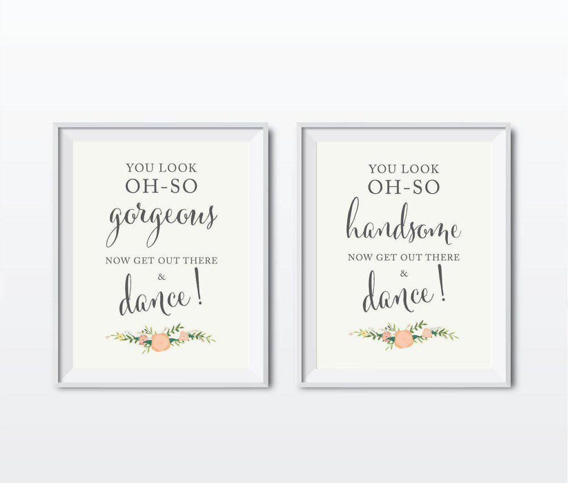 Floral Roses Wedding Party Signs, 2-Pack-Set of 2-Andaz Press-Ladies, Gents-