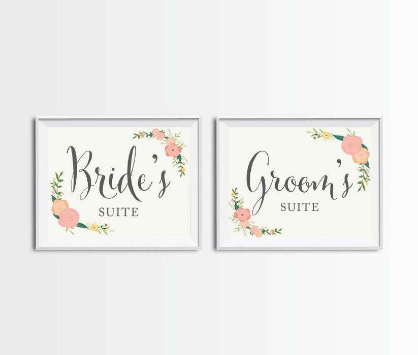 Floral Roses Wedding Party Signs, 2-Pack-Set of 2-Andaz Press-Ladies, Gents-