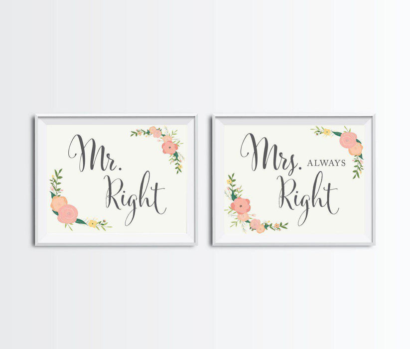 Floral Roses Wedding Party Signs, 2-Pack-Set of 2-Andaz Press-Ladies, Gents-